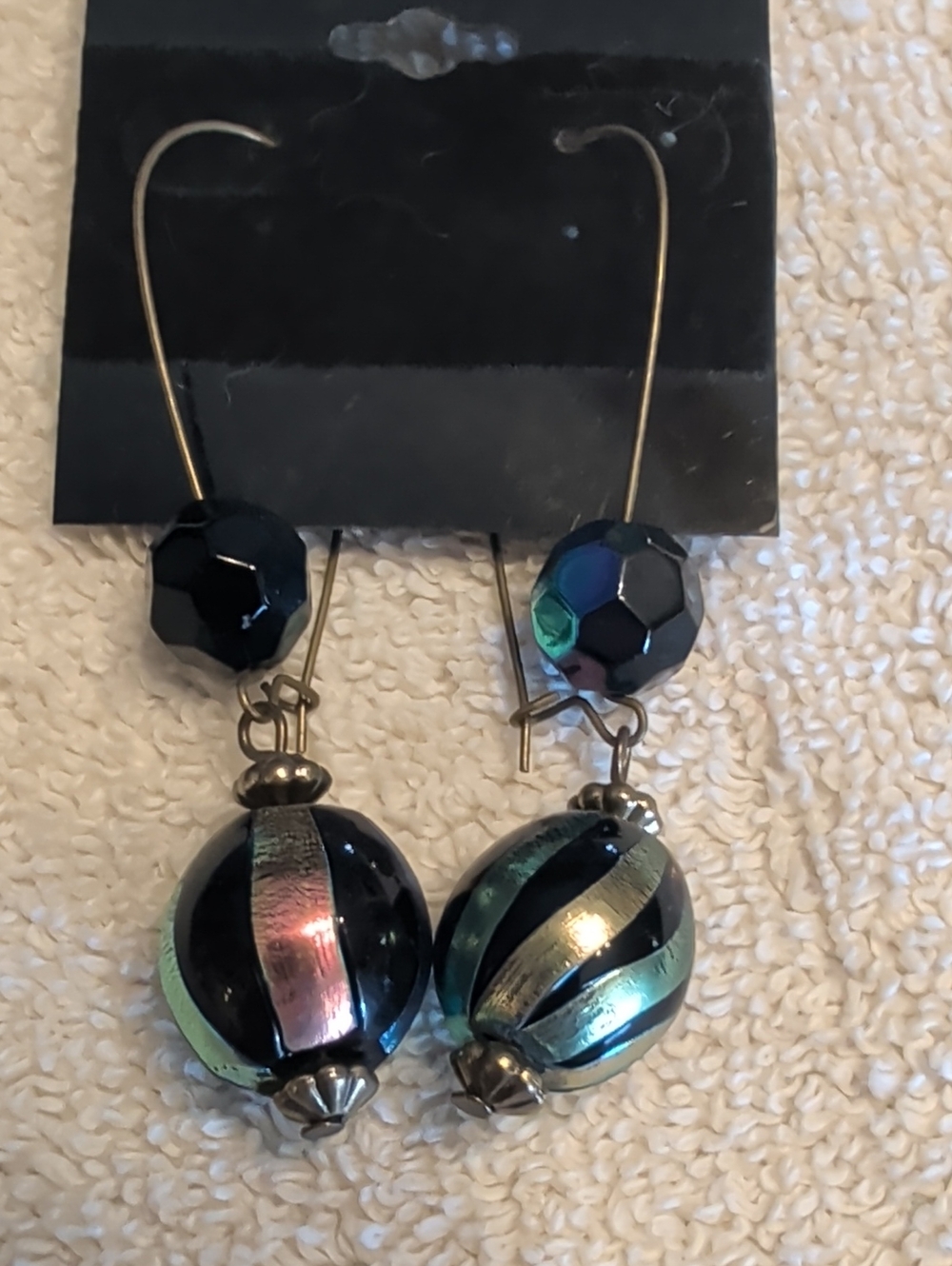 Handmade Black Iridescent Glass Drop Earrings